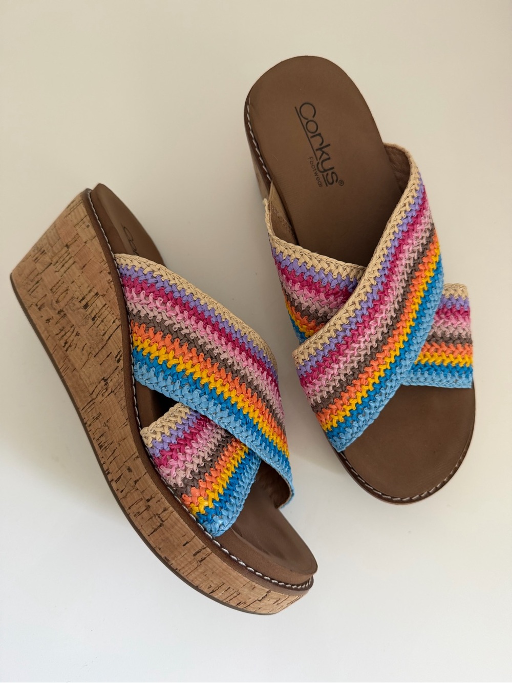 Corkys Peace Out Multicolor Woven Platform Wedges Size 8 - Picture 2 of 7